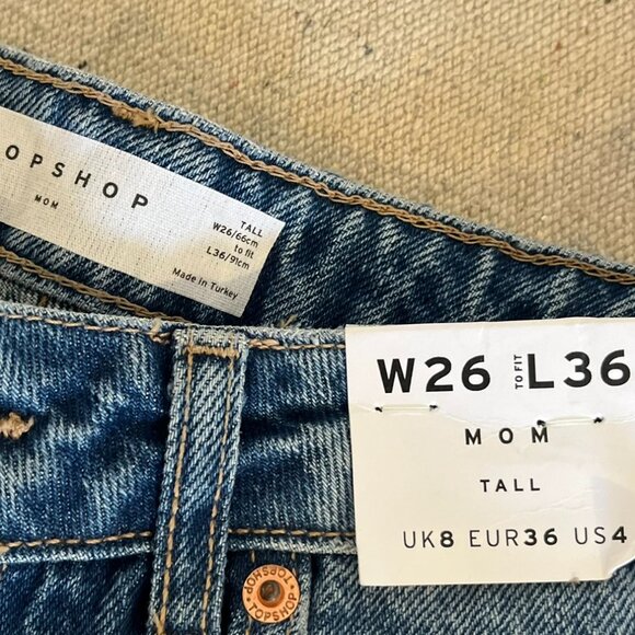 ASOS Top Shop Woman's Tall Original High Rise Mom Jeans Sz 26 L36 - Picture 5 of 10
